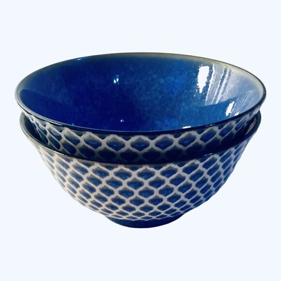 Certified International Blue Embossed 6" Soup/Cereal Bowls Set Of 2 - Picture 2 of 7